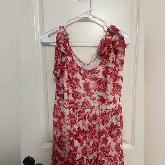 Entro Pink Faux Tie Shoulder Ruffle Tiered Maxi Dress Size Small - Picture 4 of 10